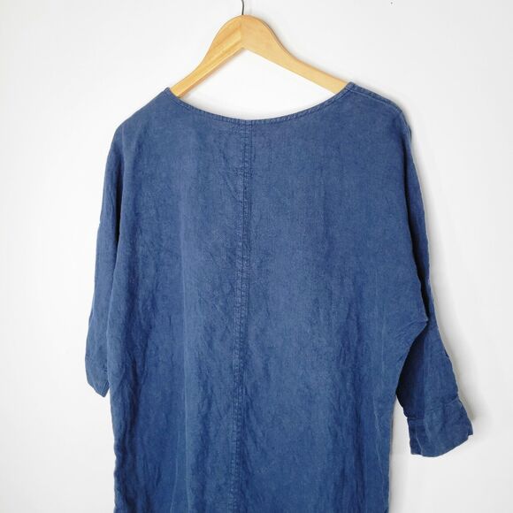 NOT PERFECT LINEN Navy Blue Tunic Size S Boat Neck 3/4 Sleeve Lagenlook Modest - Picture 6 of 7